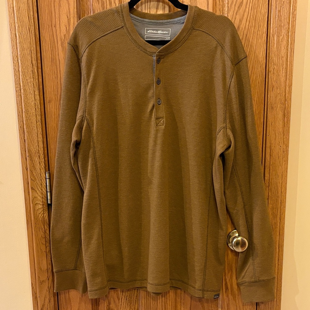 Eddie Bauer Camel Brown Long Sleeve Waffle Henley